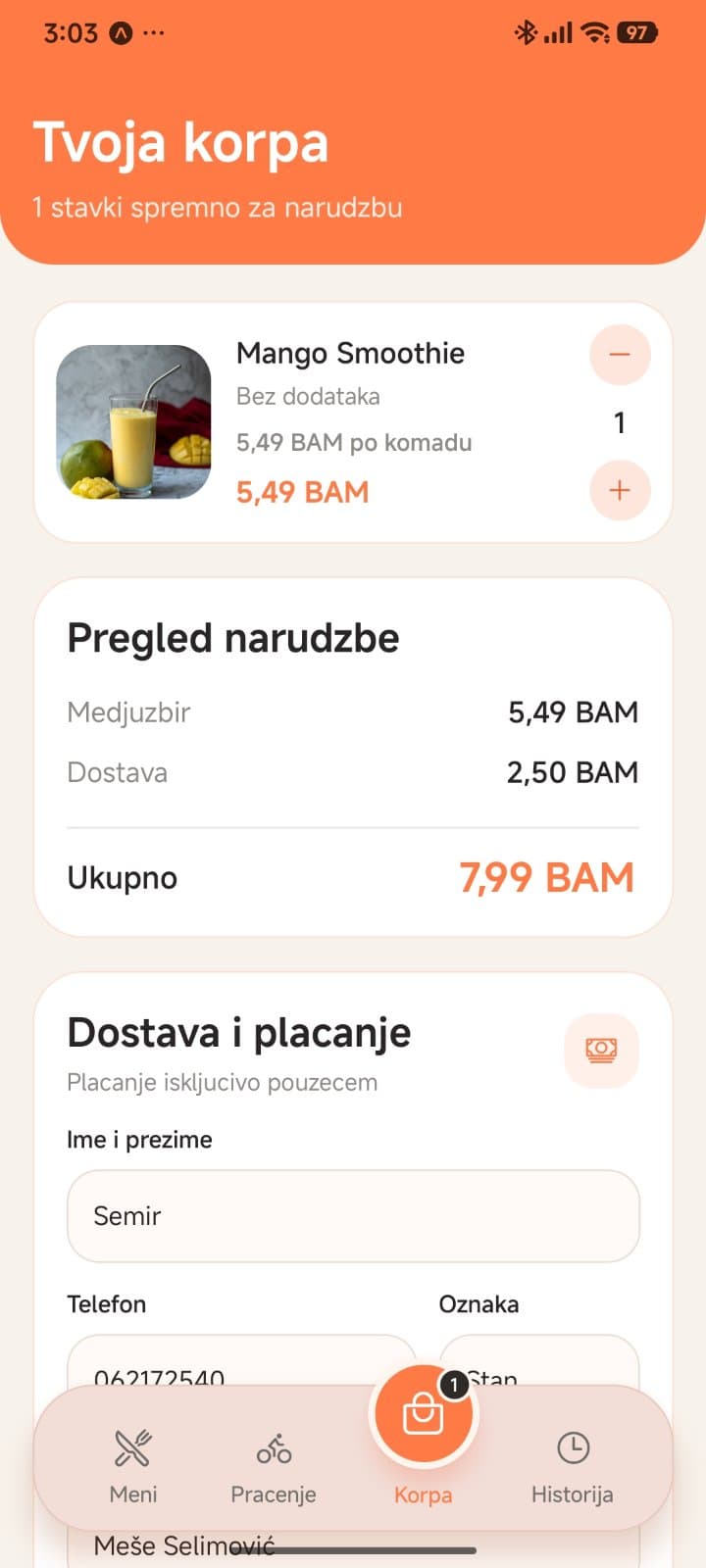 Fast food narudzbe native mobilna aplikacija Slika 3