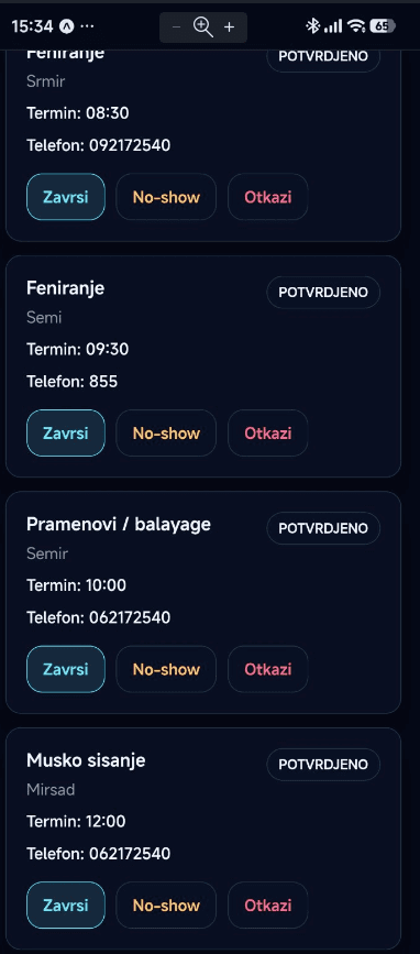Frizerski salon rezervacije web i mobilne aplikacije pregled 7